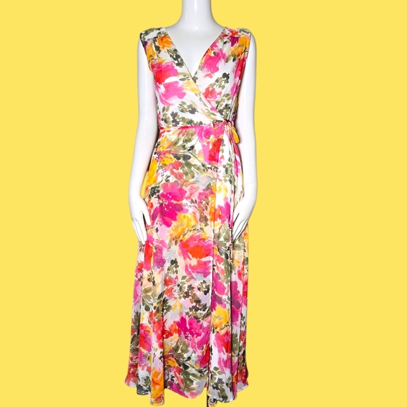 Calvin Klein Dresses & Skirts - Floral Wrap Dress - Pink, Green, Yellow